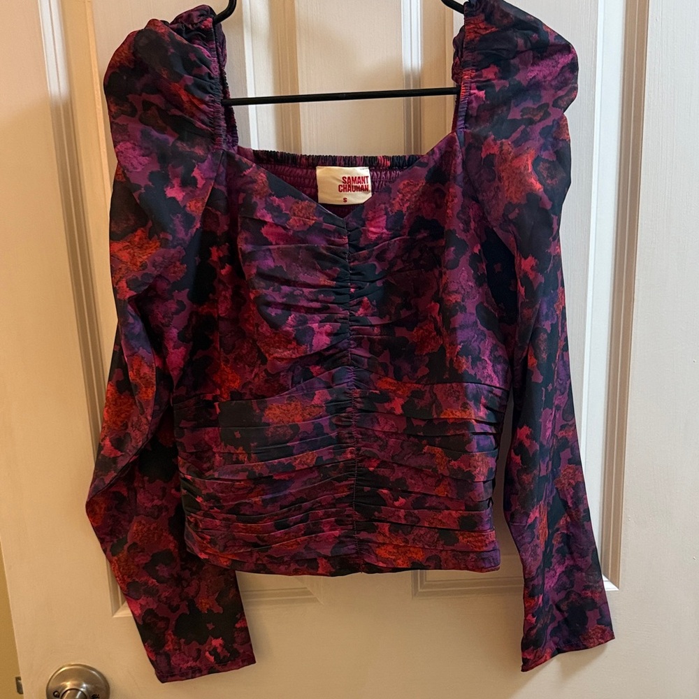 Elegant Floral Ruched Blouse